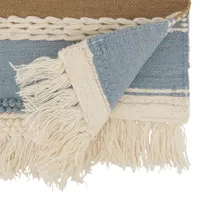 Boho Blue and Cream Woven Wool Table Runner