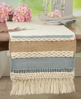 Boho Blue and Cream Woven Wool Table Runner