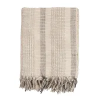 Stripes and Fringe Cream Throw Blanket