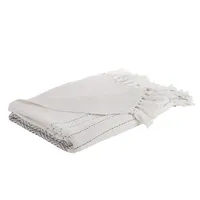 White and Gray Striped and Fringe Throw Blanket