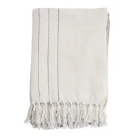 White and Gray Striped and Fringe Throw Blanket