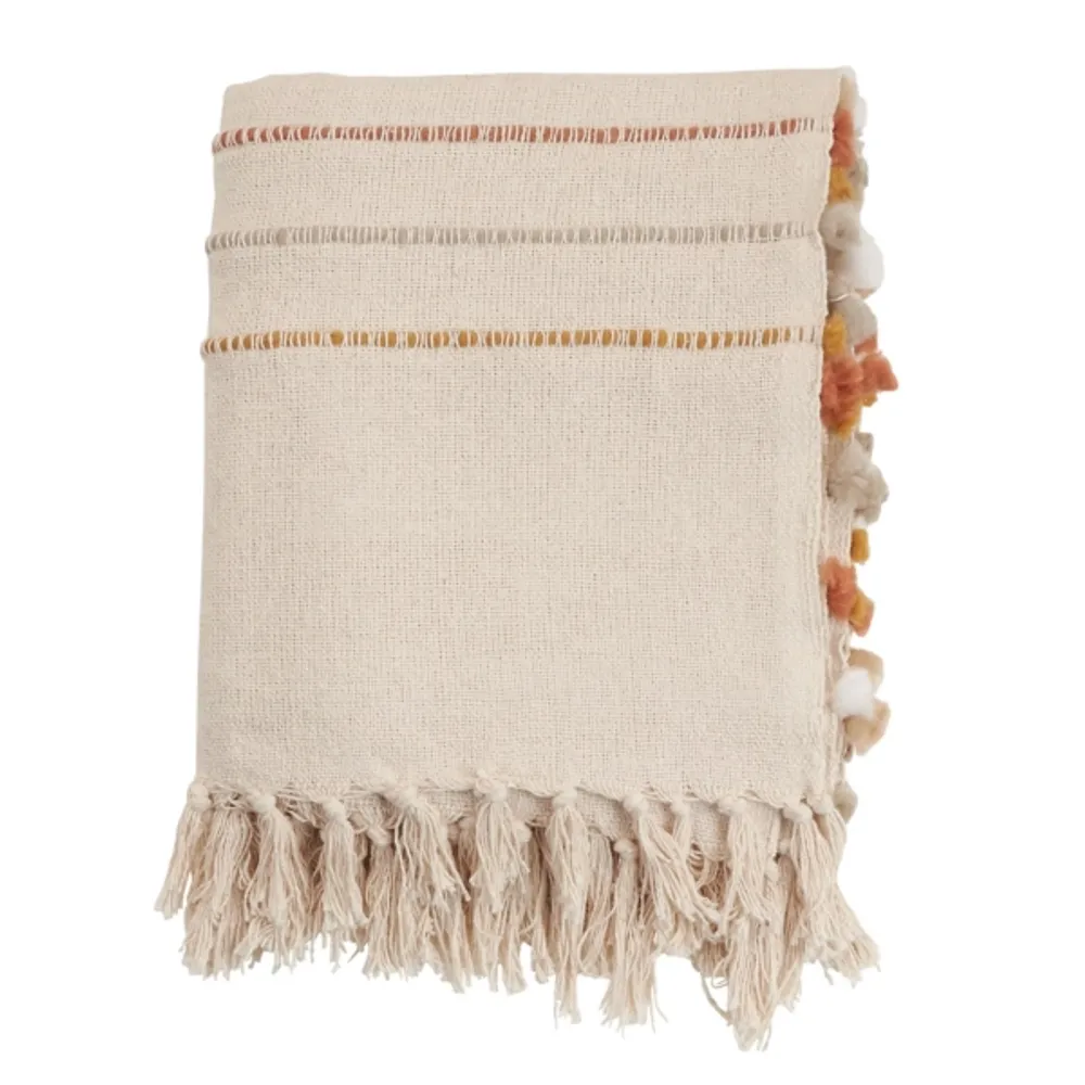 Cream and Orange Striped Throw Blanket