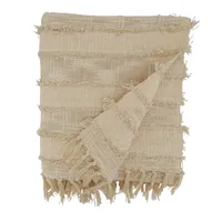 Natural Striped and Fringe Throw Blanket