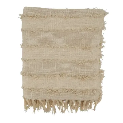 Natural Striped and Fringe Throw Blanket