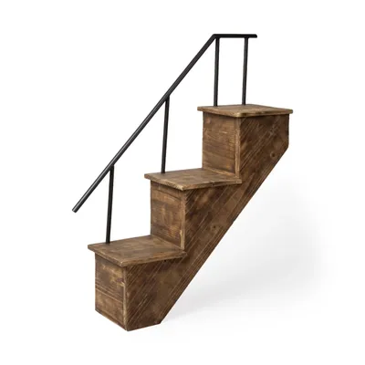 Staircase Wood and Metal Wall Shelf