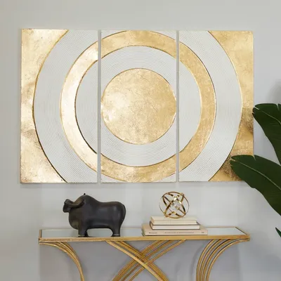 Gold and White Abstract Ripple Wall Plaque