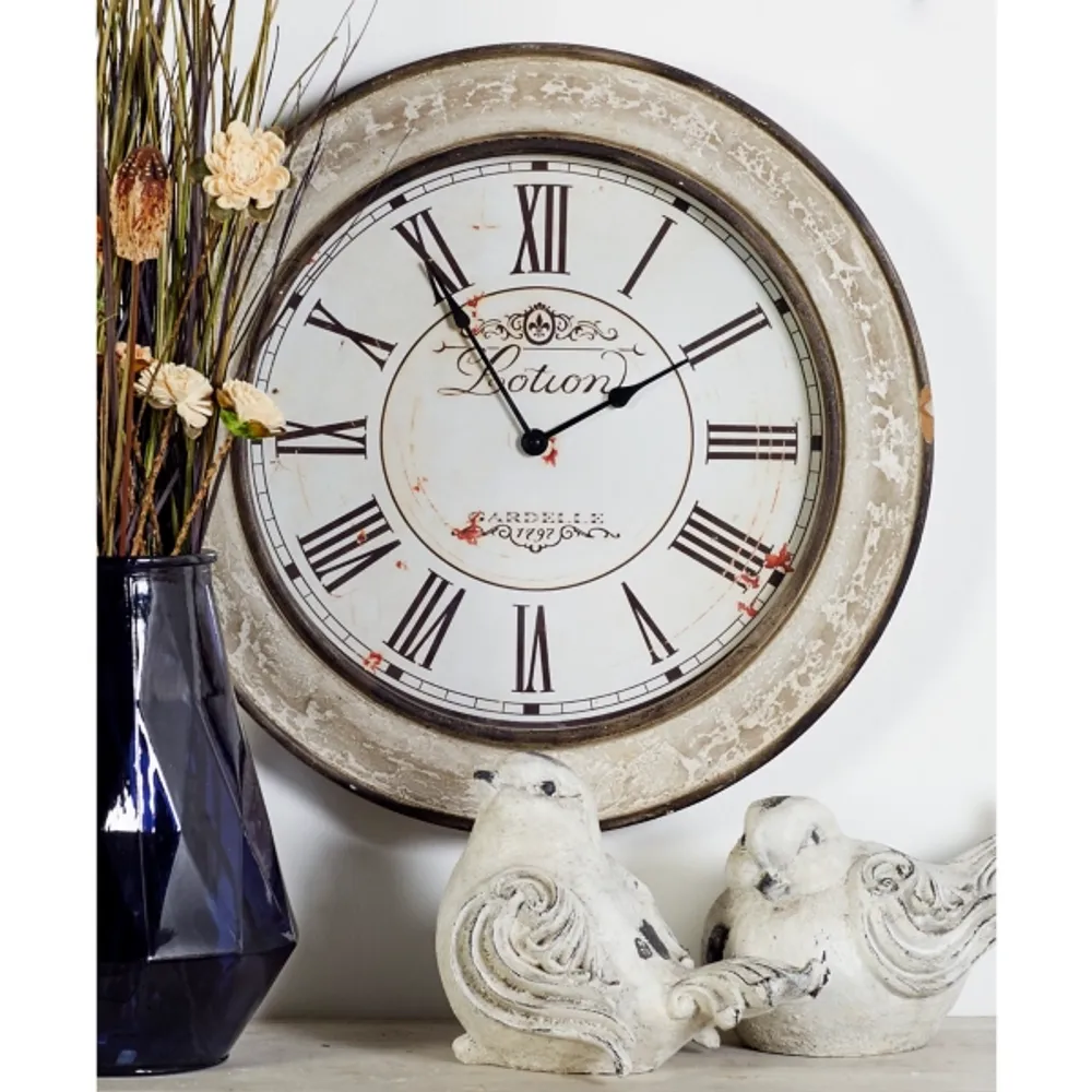 Vintage Cream Rust Round Framed Wall Clock