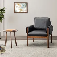 Black Faux Leather and Wood Accent Chair