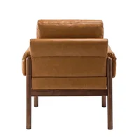 Cognac Faux Leather and Wood Accent Chair