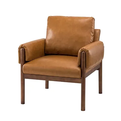 Cognac Faux Leather and Wood Accent Chair