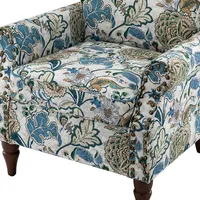 Blue and Green Floral Upholstered Accent Chair