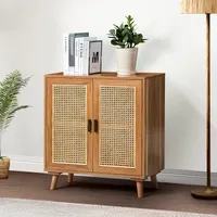 Natural Wood and Rattan 2-Door Cabinet