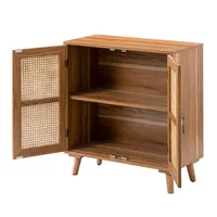 Natural Wood and Rattan 2-Door Cabinet