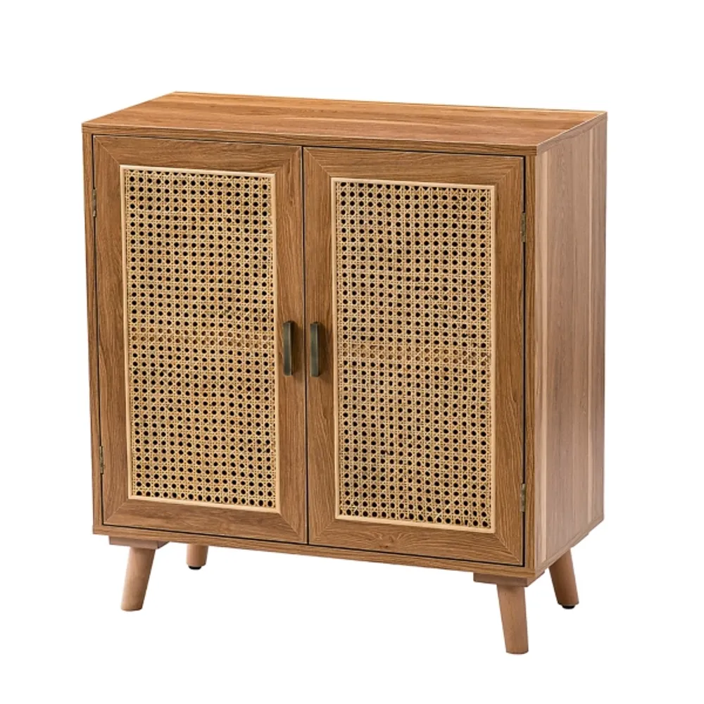 Natural Wood and Rattan 2-Door Cabinet