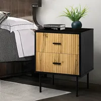 Black and Natural Wood 2-Drawer Nightstand