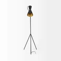Black and Gold Lined Metal Tripod Floor Lamp