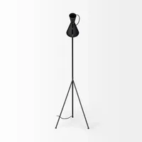 Black and Gold Lined Metal Tripod Floor Lamp