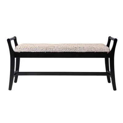 Woven Hyacinth and Black Wood Bench