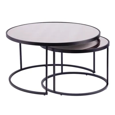 Round Mirrored Nesting Tables, Set of 2