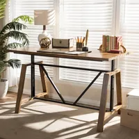 Brown Wood and Metal Linear Base Desk