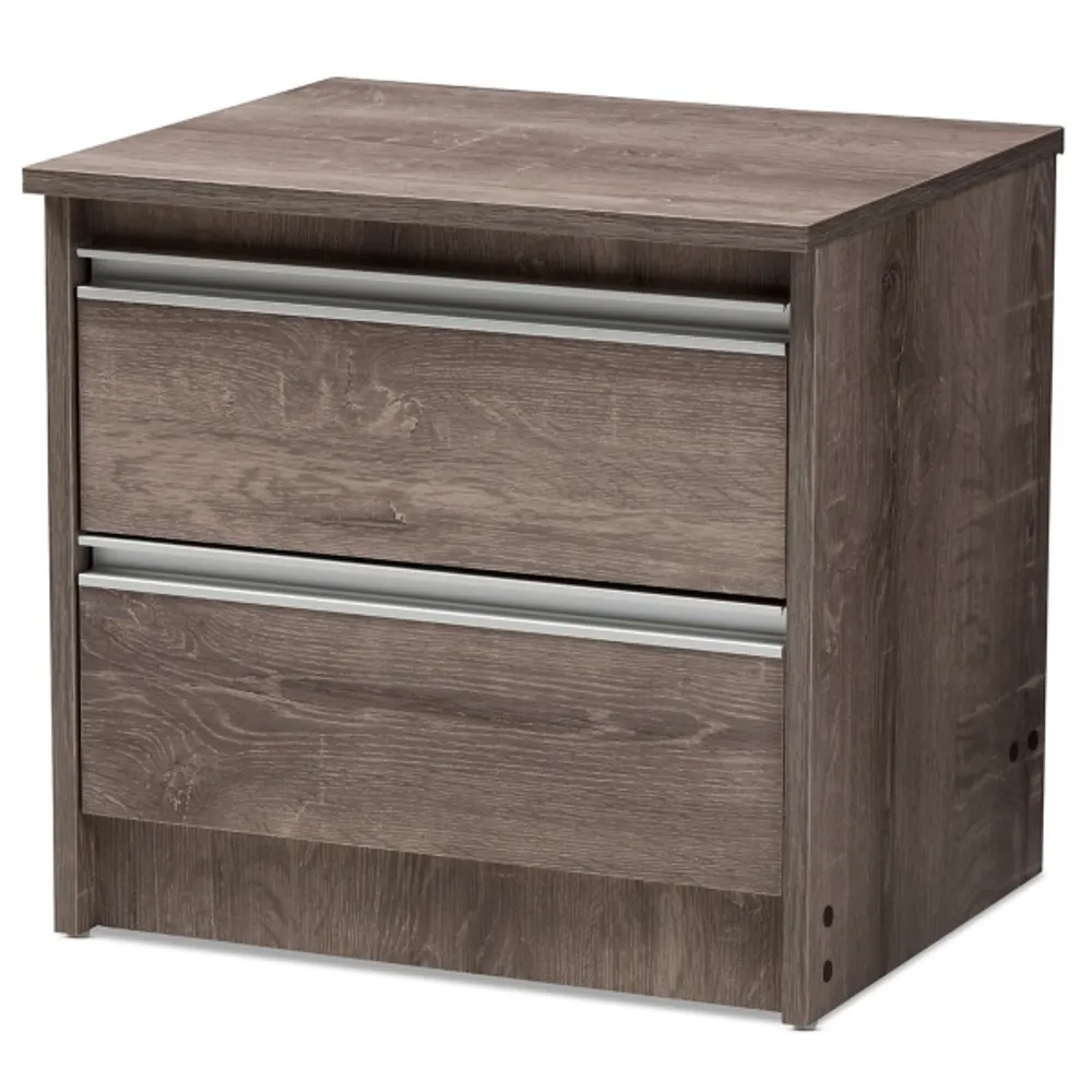 Brown Oak Wood Finish 2-Drawer Nightstand