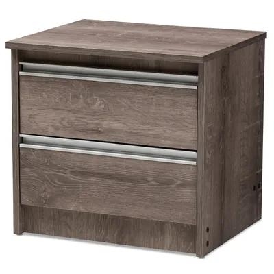 Brown Oak Wood Finish 2-Drawer Nightstand