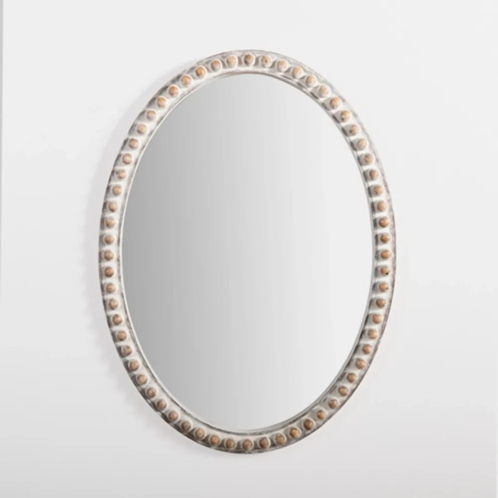 Natural Wood Beaded Oval Mirror