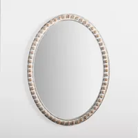 Natural Wood Beaded Oval Mirror