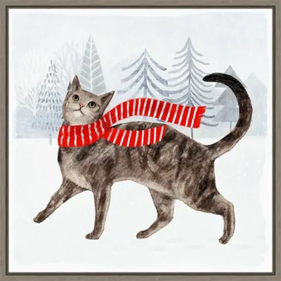 Cat with Red Scarf Christmas Canvas Wall Plaque