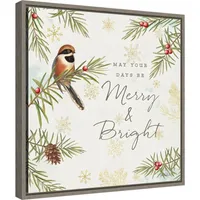 Merry and Bright Framed Canvas Wall Plaque