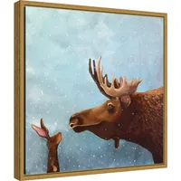 Moose and Rabbit Christmas Canvas Wall Plaque