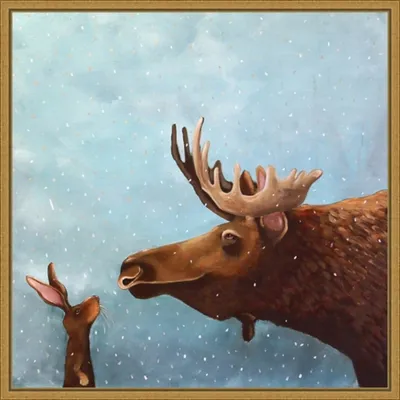 Moose and Rabbit Christmas Canvas Wall Plaque