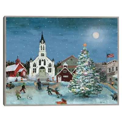 Christmas Village with Moon Christmas Wall Plaque