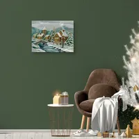Snowy Christmas Village with Trees Wall Plaque