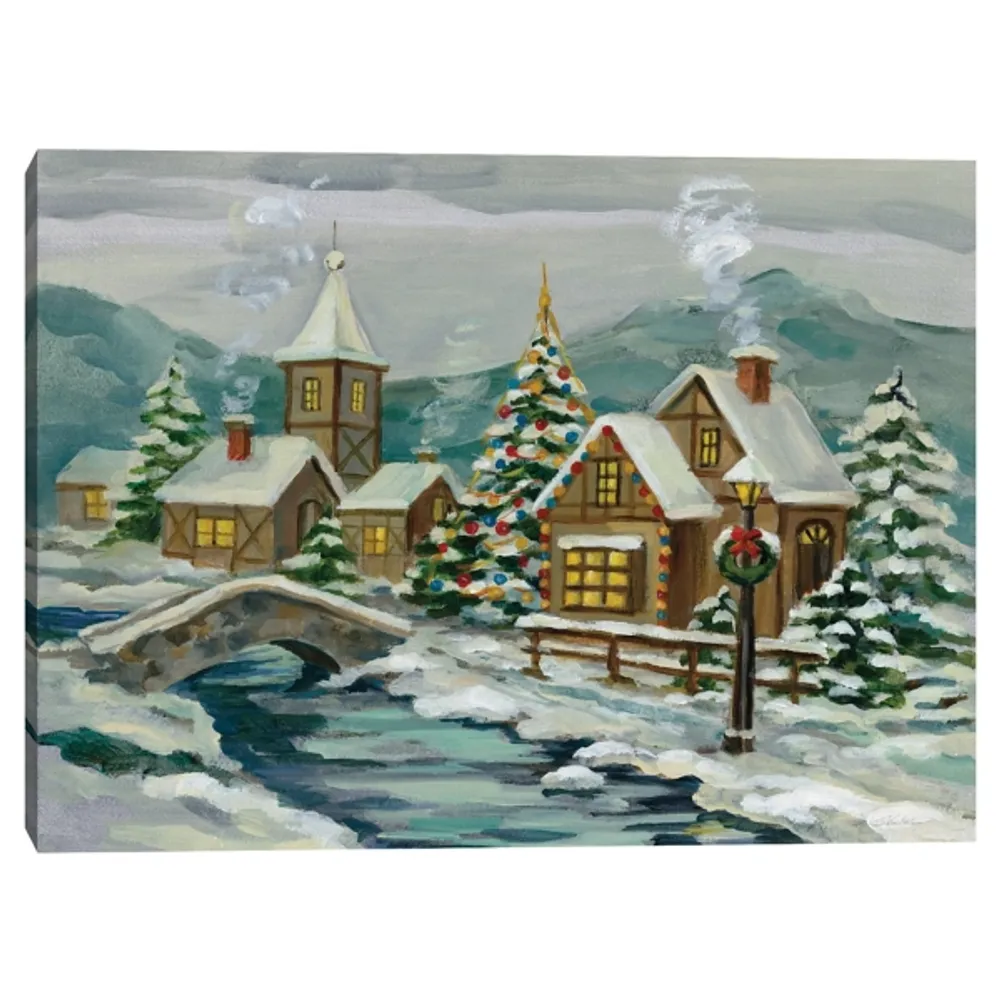 Snowy Christmas Village with Trees Wall Plaque