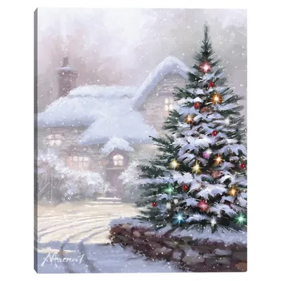 Christmas Tree Snowy Lane Canvas Art Print