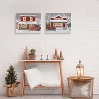 Red Truck Christmas Canvas Art Prints, Set of 2