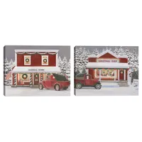 Red Truck Christmas Canvas Art Prints, Set of 2