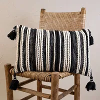 Black and White Hand Woven Lumbar Pillow