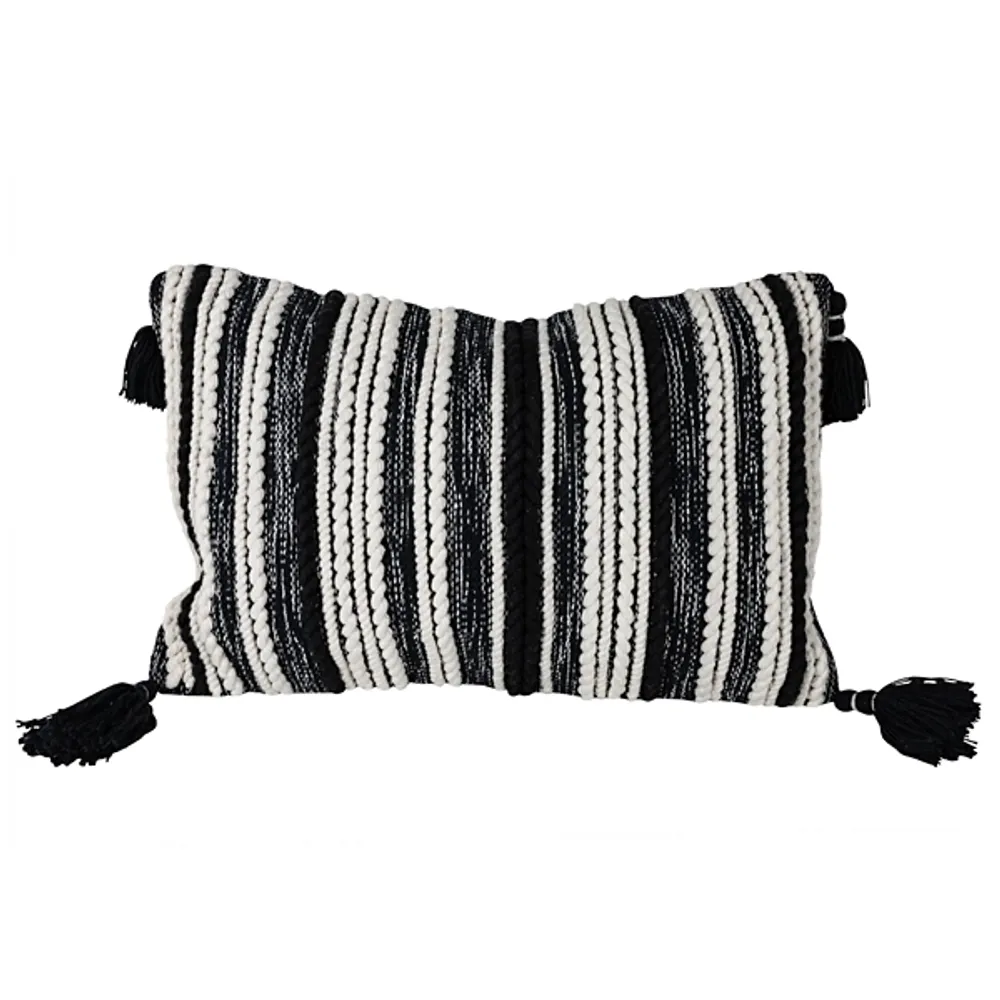 Black and White Hand Woven Lumbar Pillow