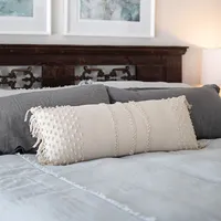 White Hand Woven Pulled Knot Lumbar Pillow