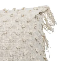 White Hand Woven Pulled Knot Lumbar Pillow