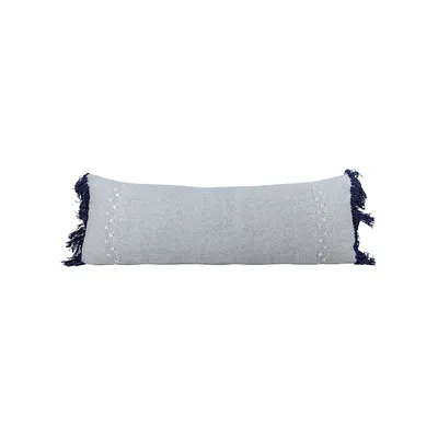 Blue Hand Woven Lumbar Pillow with Fringe