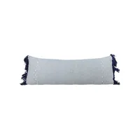 Blue Hand Woven Lumbar Pillow with Fringe