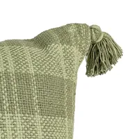 Olive Plaid Tassel Throw Pillow