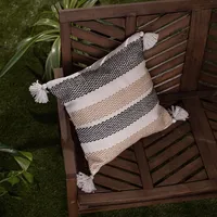 Tan Textured Stripes Outdoor Throw Pillow