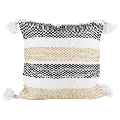 Tan Textured Stripes Outdoor Throw Pillow