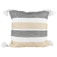 Tan Textured Stripes Outdoor Throw Pillow