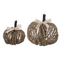 Twine Pumpkins with Bows, Set of 2