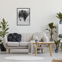 Monochrome Serene Horse Black Framed Canvas Print